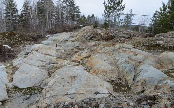 An outcrop at Sudbury Platinum's Aer-Kidd nickel-copper-PGM project in Sudbury, Ontario. Credit: Transition Metals