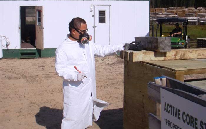 Project geologist Yongxing Liu at a core-storage facility at Denison Mines' Wheeler River uranium project in Saskatchewan. Credit: Denison Mines