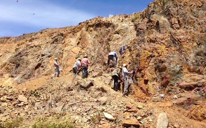 Workers collect samples from the Azteca zone at Cayden Resources' El Barqueno gold project in Jalisco, Mexico. Credit: Cayden Resources