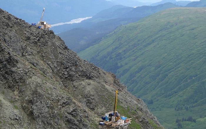 Two drill rigs target the South Wall zone at Constantine Metal Resources' Palmer copper-zinc project in southeast Alaska.  Credit: Constantine Metal Resources