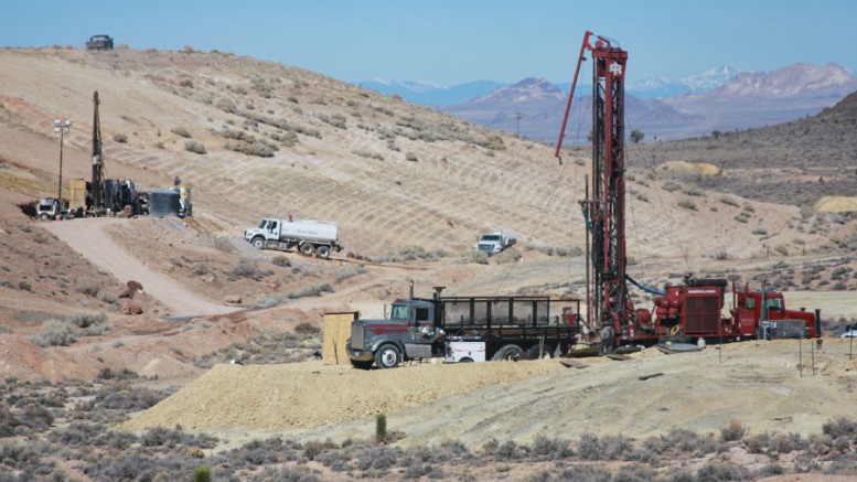 A drill rig at  Chaparral Gold's 100% owned Goldfield property in central Nevada. Credit: Chaparral Gold