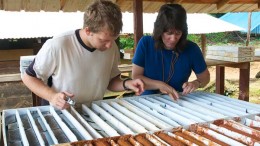 Eagle Mountain geologists working on core from the 2011-2012 drilling campaign. Credit: Goldsource Mines