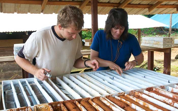 Eagle Mountain geologists working on core from the 2011-2012 drilling campaign. Credit: Goldsource Mines