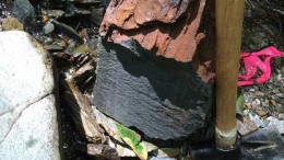 A high-grade zinc-lead-silver boulder at Wolfden Resources' Tetagouche polymetallic project in New Brunswick. Credit: Wolfden Resources