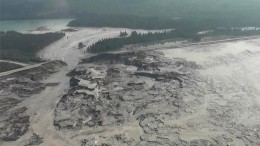 The breach of the tailings dam at Imperial Metals' Mount Polley copper-gold mine in B.C.'s Cariboo region. Credit: screenshot from Cariboo Regional District video.