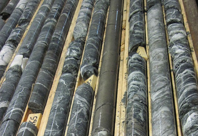 Drill core from Balmoral Resources'  Grasset nickel-copper-PGE project in Quebec, 600 km northwest of Montreal. Credit: Balmoral Resources