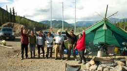 Environmentalist David Suzuki (third from right) joined the Kablona Keepers blockade of Imperial Metals' Red Chris copper-gold project in August. Credit: Kablona Keepers