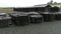 Core racks at Falco Resources' historic gold property in Rouyn-Noranda, Quebec.