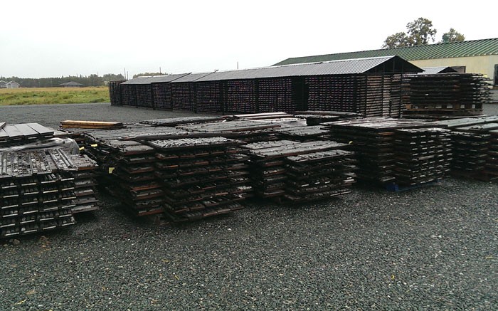 Core racks at Falco Resources' historic gold property in Rouyn-Noranda, Quebec.