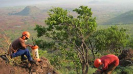 Workers channel-sampling at Mkango Resources' Songwe Hill REE project in Malawi. Credit: Mkango Resources