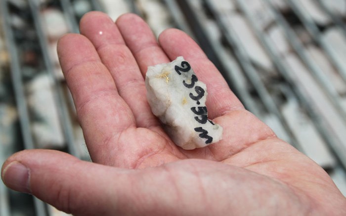 Visible gold in a sample from Roxgold's Yaramoko gold project in Burkina Faso. Credit:  Roxgold