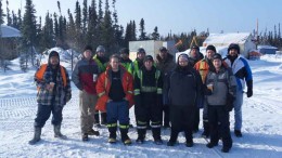 The field team in March at Mega Precious Metals' Monument Bay gold-tungsten project, 340 km southeast of Thompson, Manitoba. Credit: Mega Precious Metals