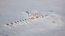 An aerial photo taken in March of the exploration camp at the Kennady Diamonds' Kennady North diamond project in the Northwest Territories. Credit: Kennady Diamonds