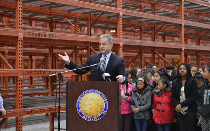 Attendees at a ribbon-cutting event at the Geologic Materials Center in Anchorage, Alaska. Credit: Office of Alaska Governor Sean Parnell