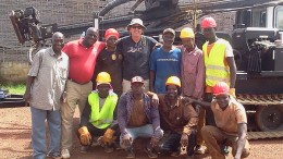 A drill crew in front of a drill rig at African Gold Group's Kobada gold project in Mali. Credit: African Gold Group