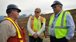 At the KSM gold-copper project in B.C., from left: Brent Murphy, Seabridge Gold's VP of environmental affairs; Caroline Findlay, legal counsel, formerly of Blake Cassels; and Harry Nyce Sr, director of Nisga'a Nation's fisheries and wildlife. Credit: Seabridge Gold