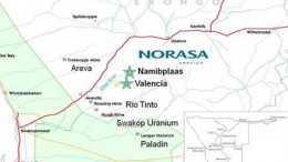 A map showing the surrounding regions of Forsys Metals' Norasa uranium project in central-west Namibia. Credit: Forsys Metals