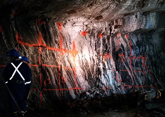 Underground workers in the Santoy Gap zone at Claude Resources' Seabee gold mine in northeastern Saskatchewan.  Credit:  Claude Resources