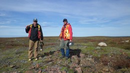 Kivalliq Energy exploration manager Bill Cronk (left) and geologist Jacques Stacey at the Angilak uranium property in Nunavut. Credit: Kivalliq Energy