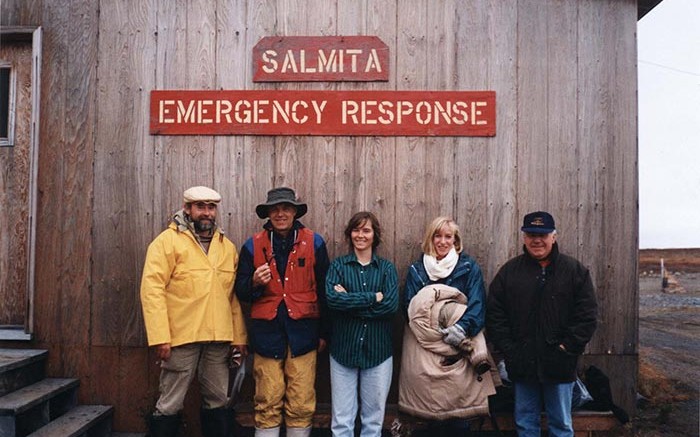 From left: Nick Pokhilenko, John McDonald, Joan McCorquodale, Sophie Taylor and Randy Turner - most of the original Winspear team (Walter Melnyk is not pictured). The company's first exploration camp was at the Salmita past-producing mine.