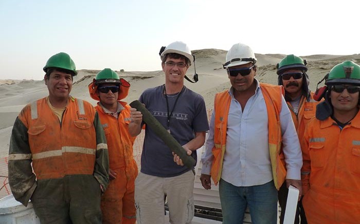 Focus Ventures president David Cass (third from left) with a drilling crew at the Bayovar 12 phosphate project in northern Peru. Credit: Focus Ventures