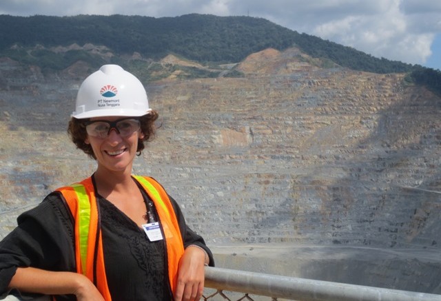 The author Lesley Stokes at Newmont Mining's Batu Hijau mine in Indonesia. Credit: Lesley Stokes