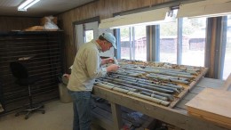 Peter Harvey, senior project geologist, examines core samples at Temex Resources and Goldcorp's Whitney gold project in Ontario.  Source: Temex Resources