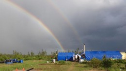 A double rainbow appears in the sky at Balmoral Resources' Detour Trend project in Quebec. Source: Balmoral Resources