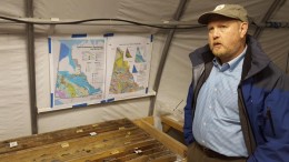 Wellgreen Platinum president and CEO Greg Johnson in the core shack at the company's namesake project in southwest Yukon, 315 km west of the capital Whitehorse. Photo by Matthew Keevil.