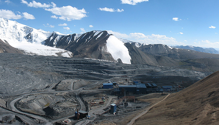 Centerra Gold's Kumtor gold mine in the Kyrgyzstan, 350 km southeast of the capital Bishkek, and 60 km north of the Chinese border. Source:  Centerra Gold