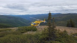 A helicopter at Kaminak Gold's Coffee gold project in the Yukon in August 2015.  Photo by Matthew Keevil.