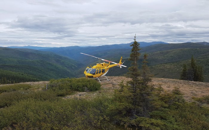 A helicopter at Kaminak Gold's Coffee gold project in the Yukon in August 2015.  Photo by Matthew Keevil.