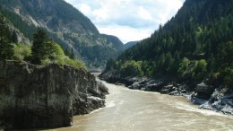 Water flows through Hell's Gate, a well-known narrowing in British Columbia's Fraser River. Photo by Jonathan Rodgers.