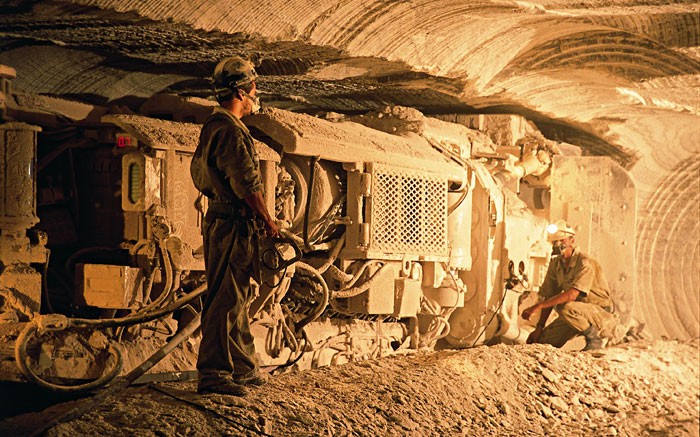 Workers underground at Vale's Taquari-Vassouras   potash mine in Brazil. Credit: Vale