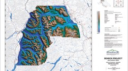 A map showing the elevation of the 6,700 sq. km region where Geoscience BC conducted an airborne magnetic survey in west-central British Columbia.Credit: Geoscience BC