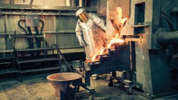 A worker pours gold dor at St Andrew Goldfields' Holt mill in Timmins, Ontario. Credit: St Andrew Goldfields