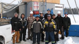 A drill crew, staff and elders from Patuanak at CanAlaska Uranium’s Cree East uranium property in northern Saskatchewan's Athabasca basin.  Credit: CanAlaska Uranium