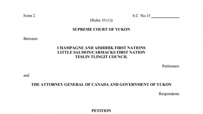 In October 2015 Self-Governing Yukon First Nations filed this Petition for the Yukon Supreme Court to declare Bill S-6 amendments to the Yukon Environmental and Socio-economic Assessment Act (YESAA) invalid.