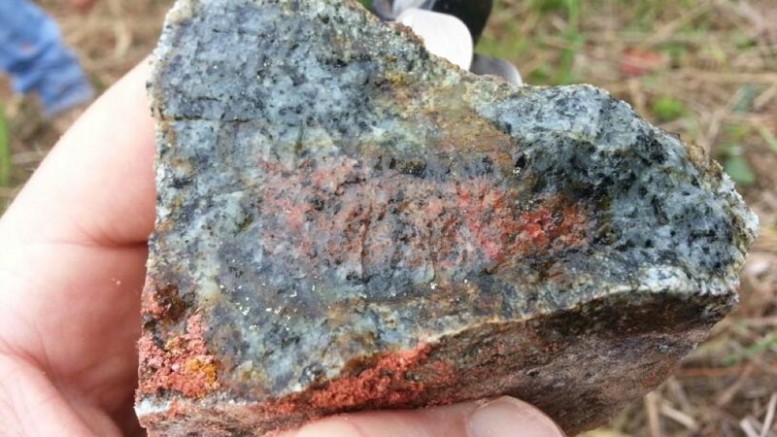 A rock sample at the San Matias project in northern Colombia. Credit: Cordoba Minerals