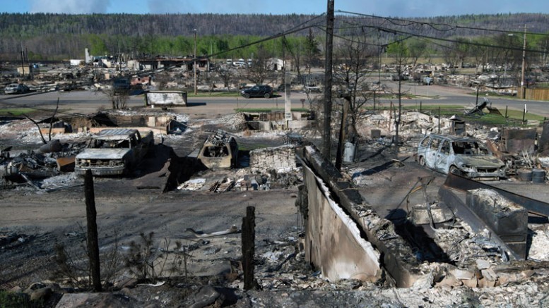 Some of the destruction caused by the wildfire that swept through parts of Fort McMurray, Alberta, earlier this month. Credit: Government of Alberta.