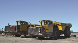 A pair of 42-tonne underground mine trucks at Rambler Metals and Mining’s Ming copper mine, near Baie Verte in north-central Newfoundland. Credit: Rambler Metals and Mining.