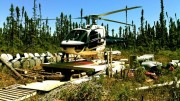 A helicopter at the Martiniere gold property in Quebec's Abitibi region. Credit: Balmoral Resources.