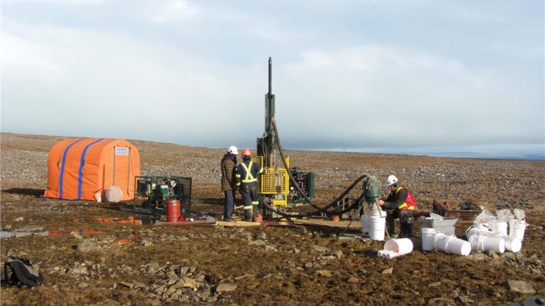 Reverse-circulation drilling at the CH-7 kimberlite at Peregrine Diamonds' and BHP Billiton's Chidliak project, in Nunavut. Credit: Peregrine Diamonds.