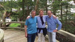 Mining entrepreneurs (from left) Ross Beaty, Tom Kaplan and Bob Quartermain at Annie’s Garden, a rainforest field study centre in California, in 2015. Credit: Pan American Silver.