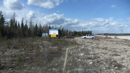 A diamond drill beside the highway at Rockcliff Copper's Snow Lake project in Manitoba. Credit: Rockcliff Copper.