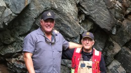 Prosper Gold’s CEO Peter Bernier and vice-president of exploration Dirk Tempelman-Kluit stand in front of Vein No. 1 on the Ashley gold project in Timmins, Ont. Credit: Salma Tarikh