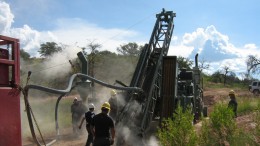 Drillers at work at Corex Gold's Santana gold property in northern Mexico. Credit: Corex Gold.