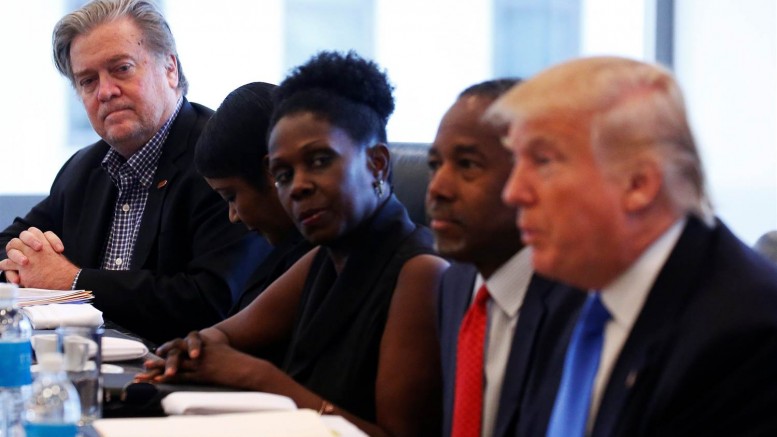 Steve Bannon (far left), chief strategist and senior counsellor to President-Elect Donald Trump, at a meeting in the Trump Tower in New York City. Credit: NBC.