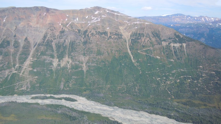 Drill roads on Mt. Lacasse at the Schaft Creek copper property in B.C. in 2011-12. Credit: Copper Fox Metals.