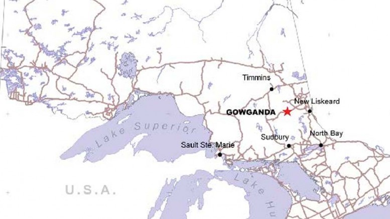 A map showing the location of Brixton Metals' newly acquired Gowganda mine in Ontario. Credit: Brixton Metals.